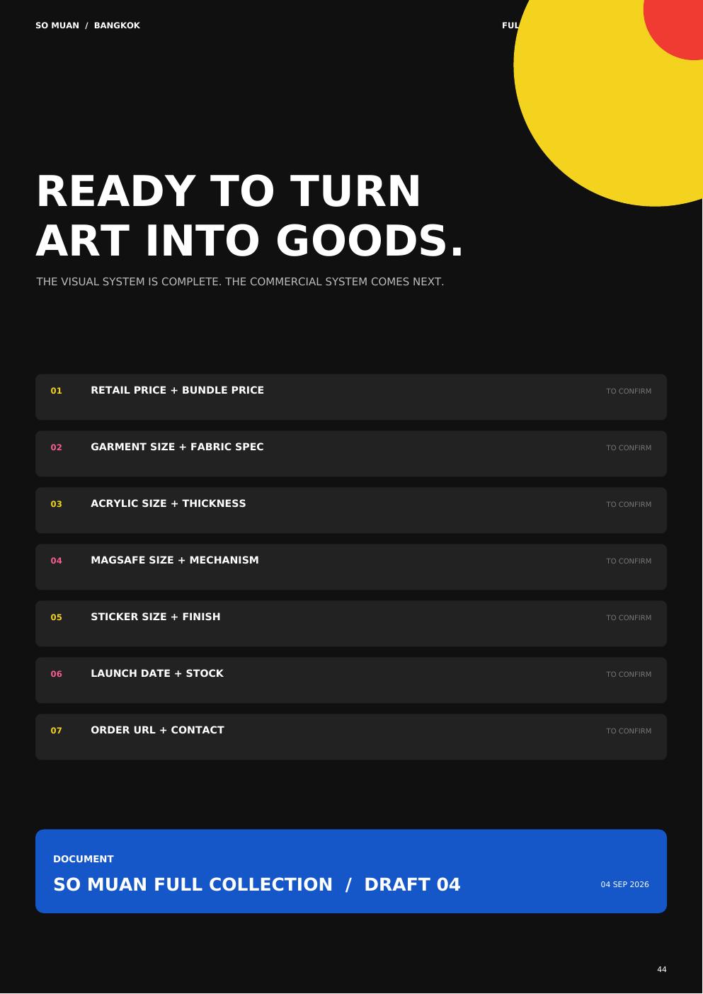 So Muan catalog page 44: PRODUCTION CHECKLIST